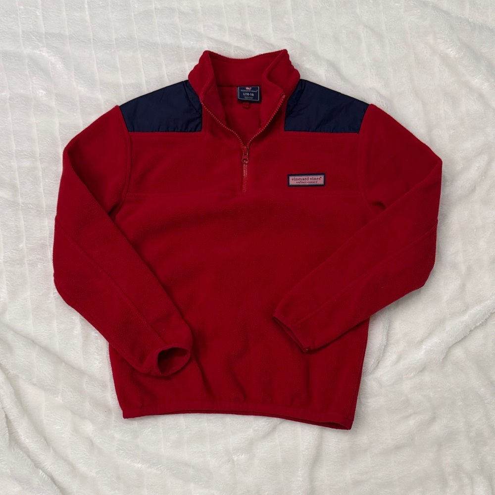 Vineyard Vines Boys Red and Navy Zip-Up Fleece Sweater